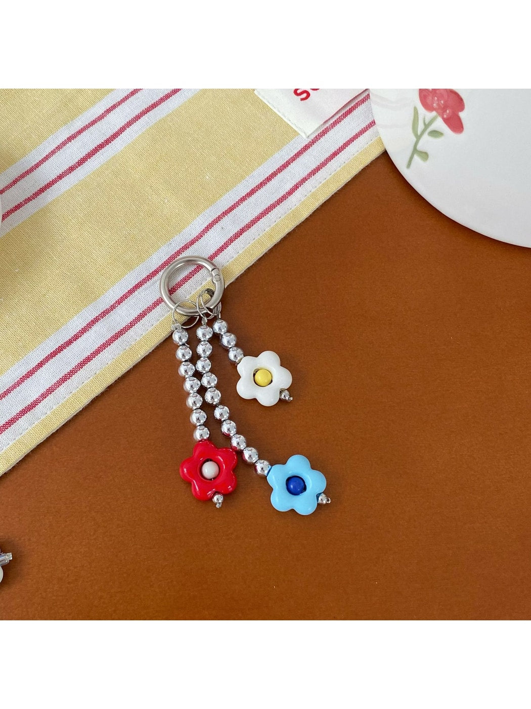 Keypus - Floral Beaded Triple Flower Bag Charm Keychain