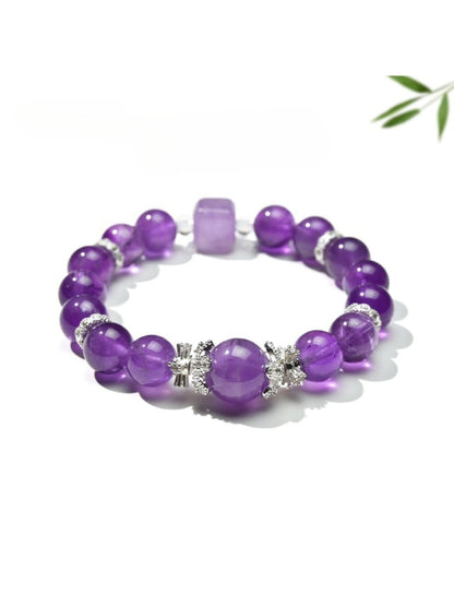 Close-up of Lovra elegant crystal beaded bracelet with silver and clear beads