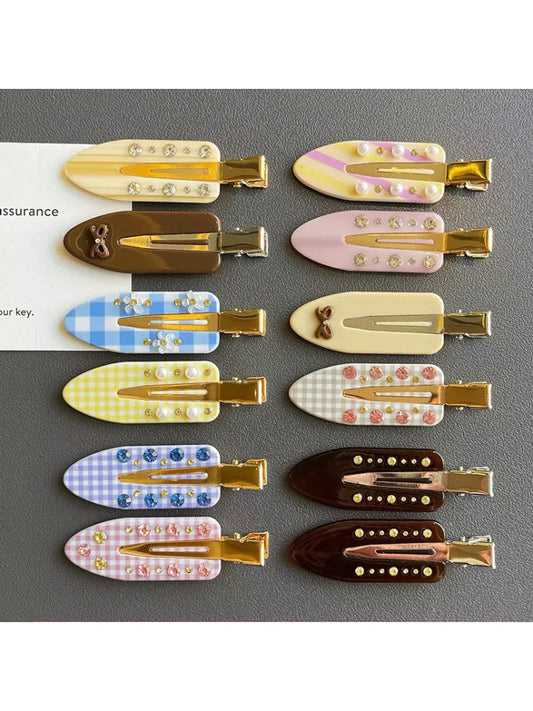 Beau - Bow Checkered Acetate Alloy Hair Clip