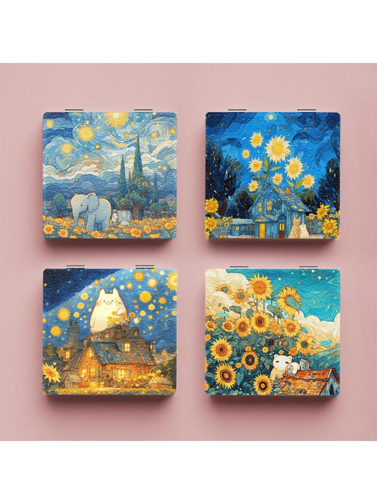 Mirroray - Landscape Painting Theme Printed Folding Mirror