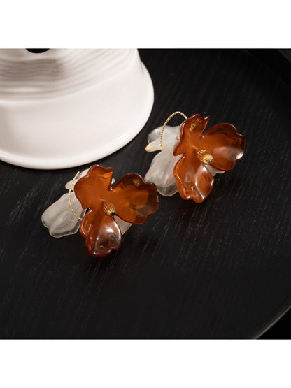 Earedge - Coffee-Colored Floral Premium Earrings