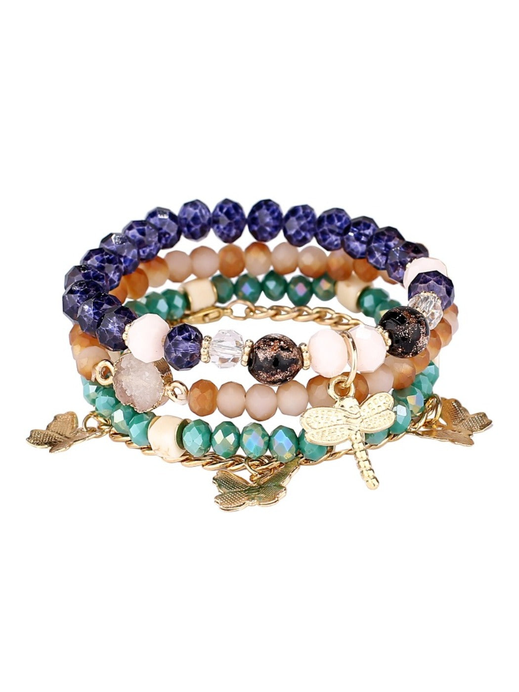 Lovra vintage layered beaded bracelet coiled on a white background