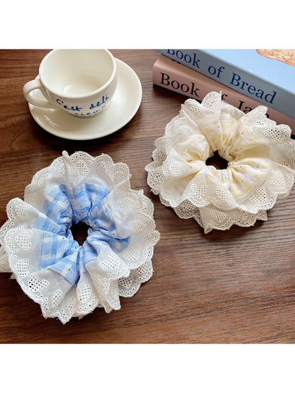 Gifty - Double Layer Plaid Trim Scrunchie