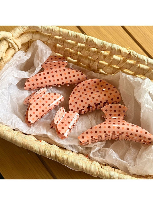 Beau polka dot claw clip on white background showing full clip design