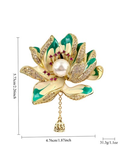 Brovia - Vintage Lotus Flower Leaf Brooch Pin