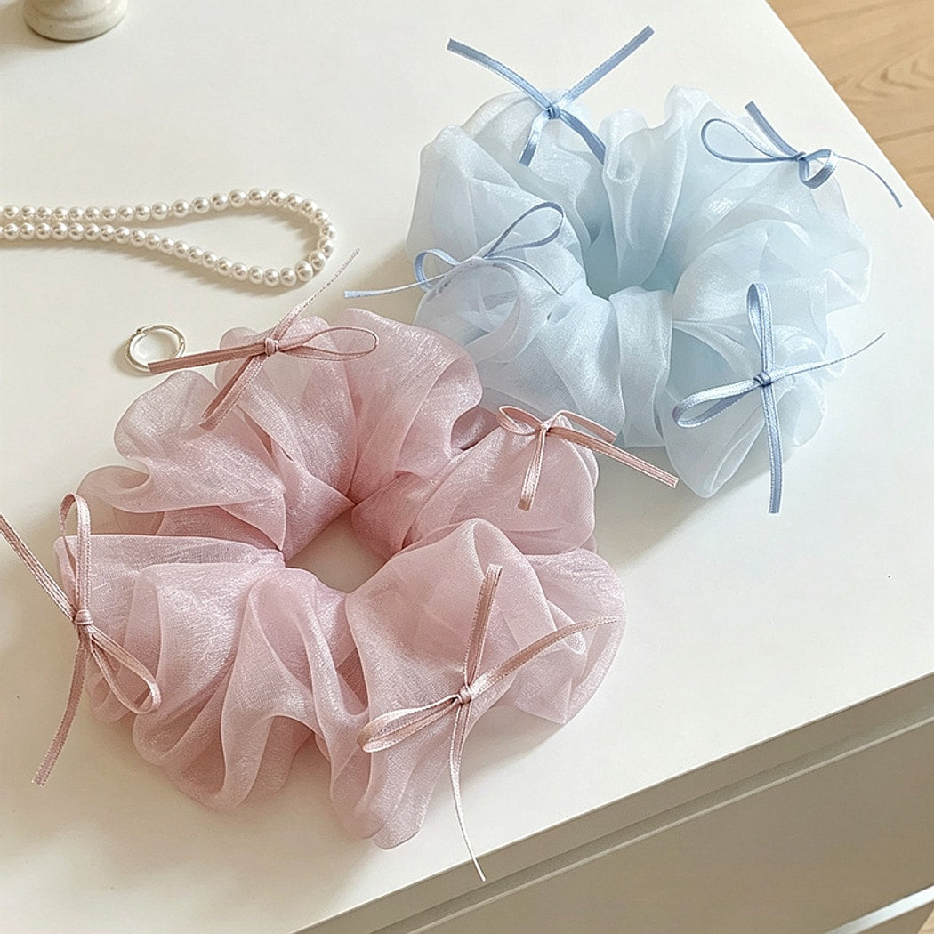 Gifty - Mesh Bow Ribbon Detail Scrunchie