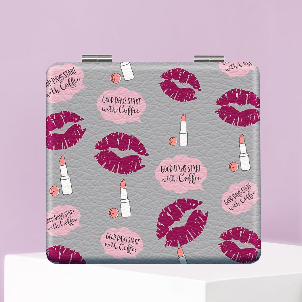 Mirroray - Y2K Pink Print Portable Folding Makeup Mirror
