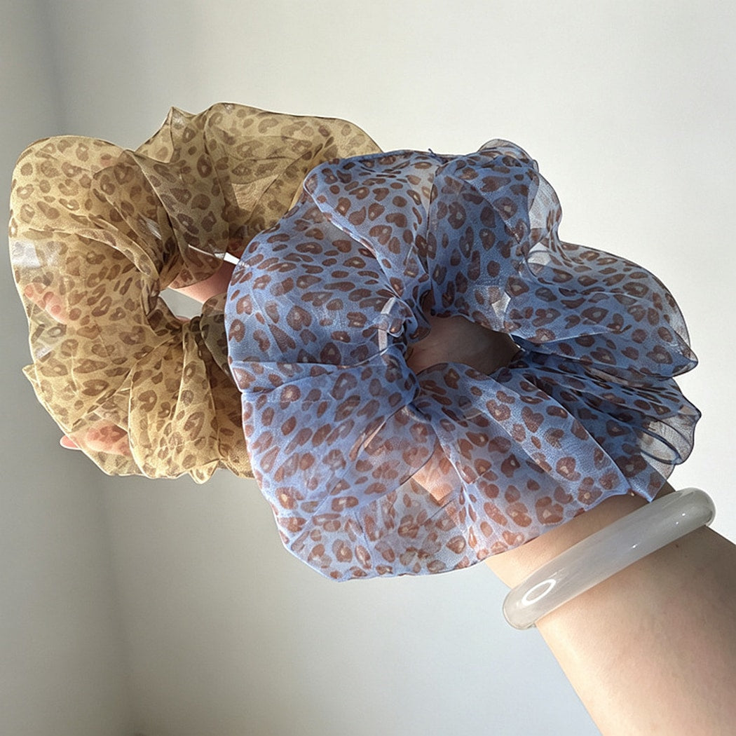Gifty - Leopard Print Mesh Look Polyester Scrunchie