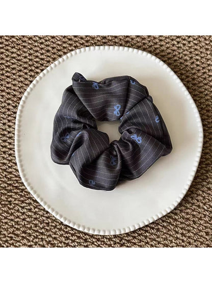 Gifty - Bow Print Scrunchie Striped Hair Tie