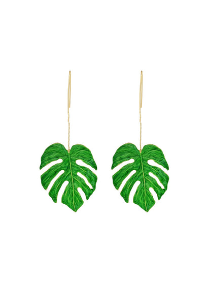 Earedge - Botanical Enamel Style Leaf Dangle Earrings