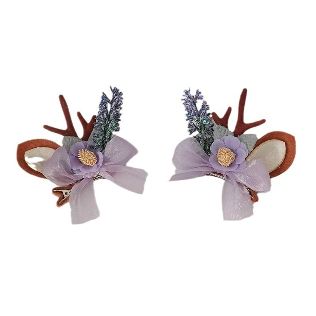 Beau - Christmas Deer Antler Bow Hair Clip Set