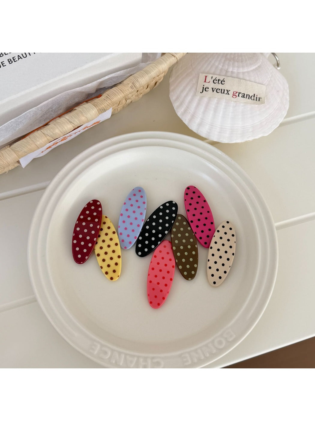 Beau - Oval Polka Dot Acetate Fiber Hair Clip