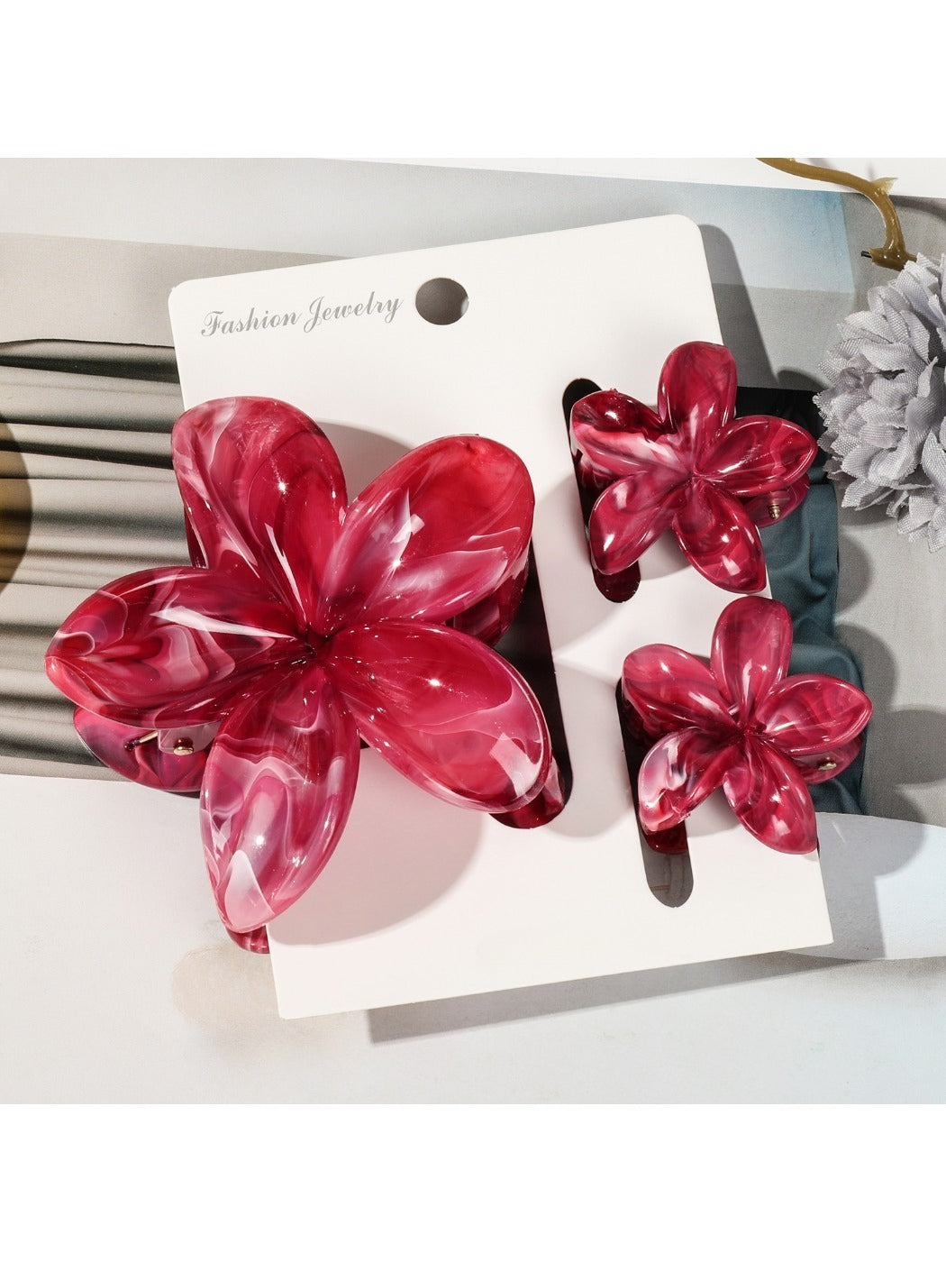 Beau - Marbled Frangipani Hair Clips Set