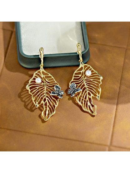 Earedge - Elegant Openwork Leaf Shaped Drop Earrings