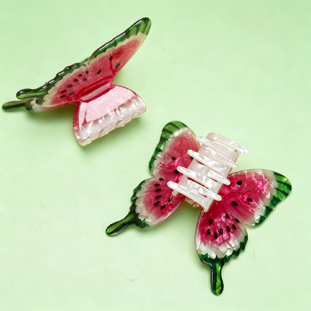 Beau - Watermelon Colored Butterfly PVC Claw Clip