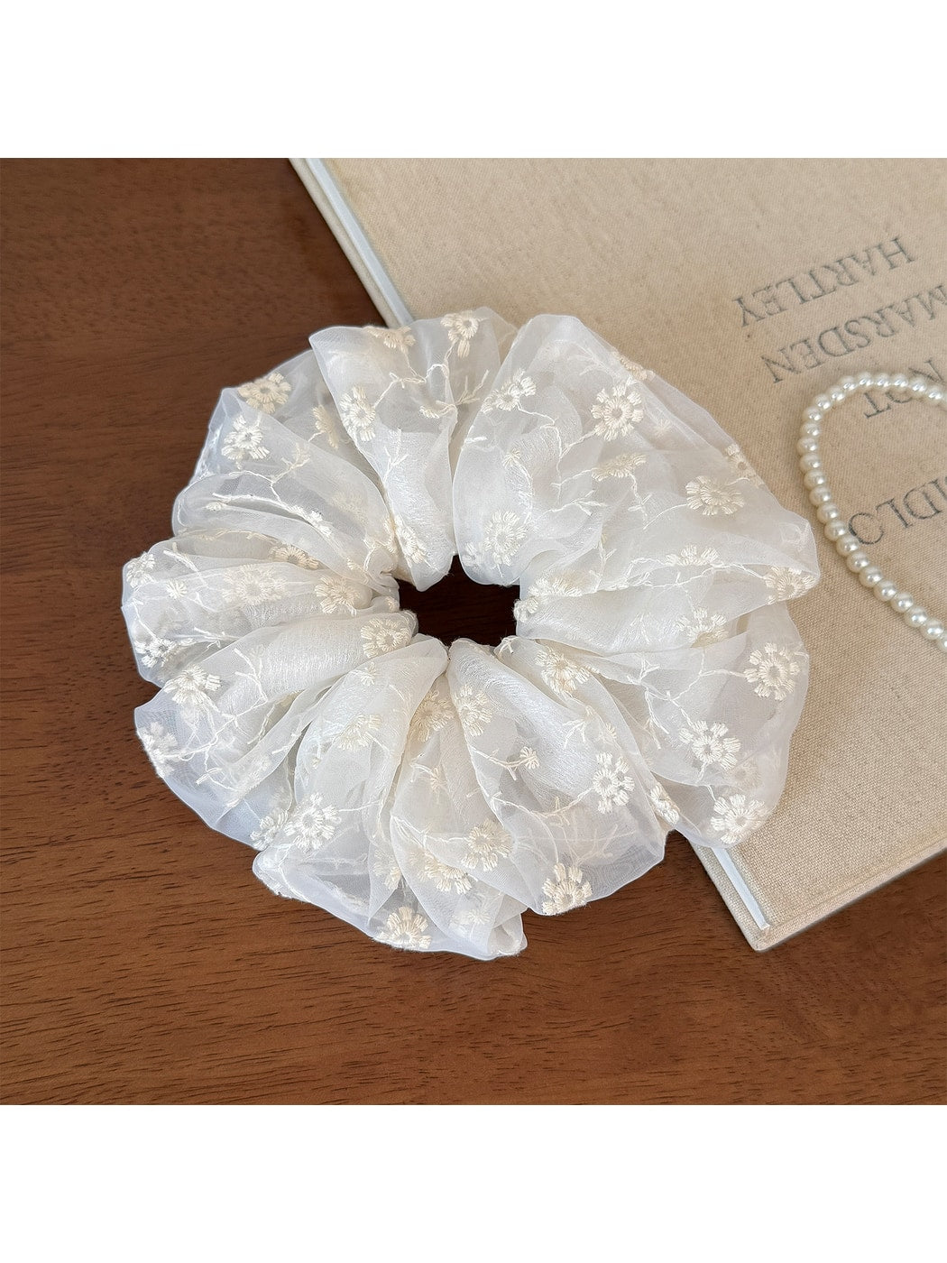 Gifty - Ruffled Lace Embroidery Ponytail Hair Scrunchie