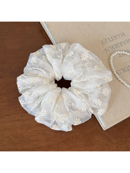 Gifty - Ruffled Lace Embroidery Ponytail Hair Scrunchie