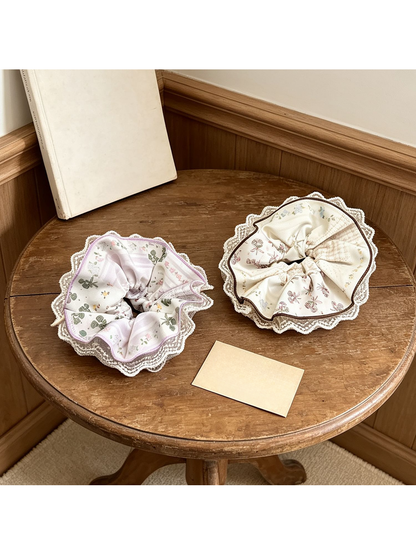 Gifty - Floral Lace Trim Oversized Ruffle Scrunchie