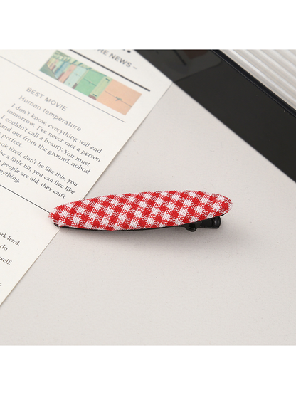 Beau - Plaid Fabric Oval Side Bangs Hair Clip