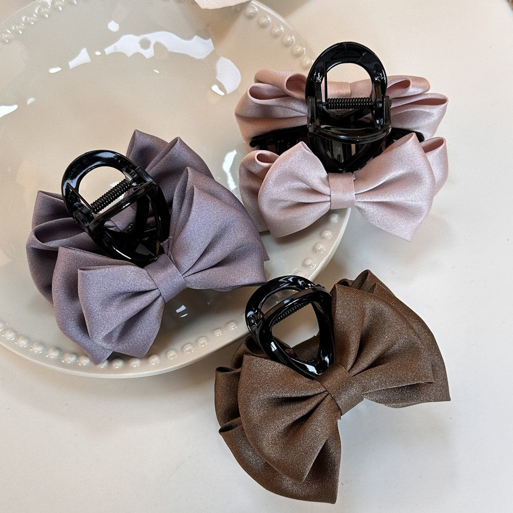 Beau - Double Bow Satin Look Claw Clip