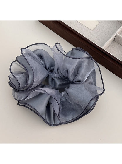 Gifty double layer satin ruched scrunchie displayed on white background