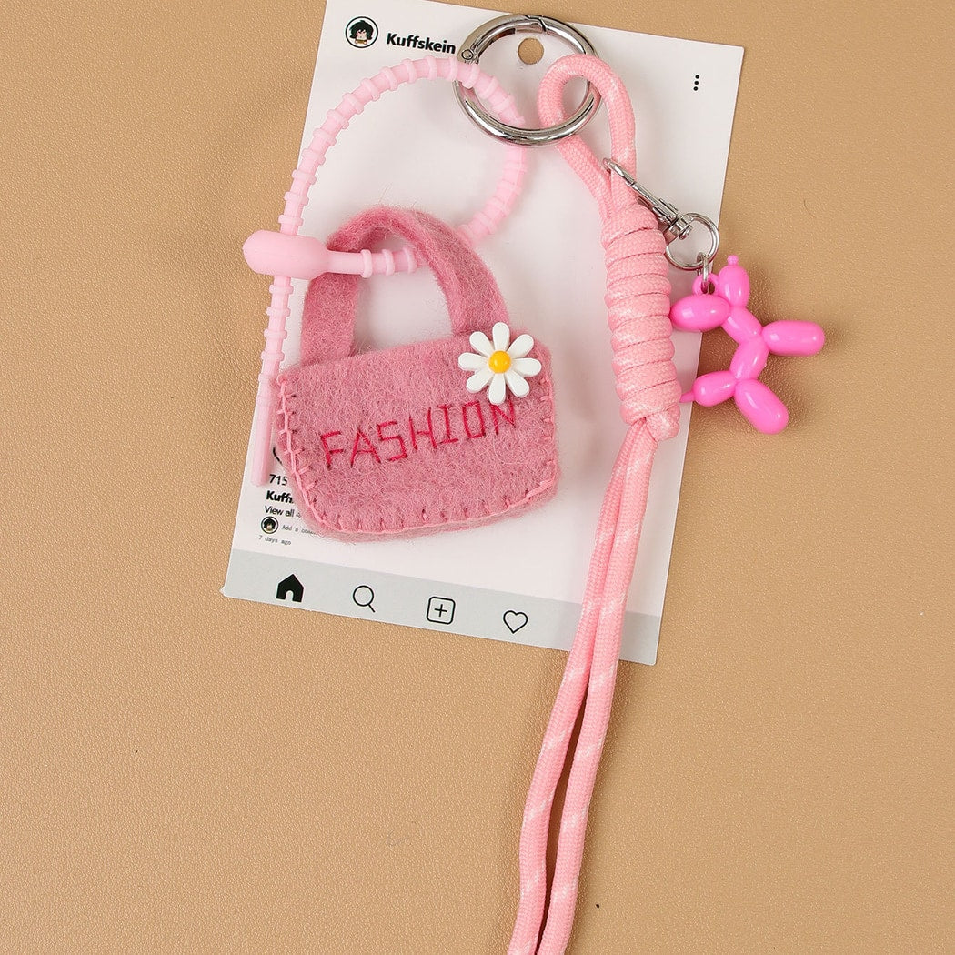 Keypus - Floral Mini Bag Cord Detail Alloy Keychain