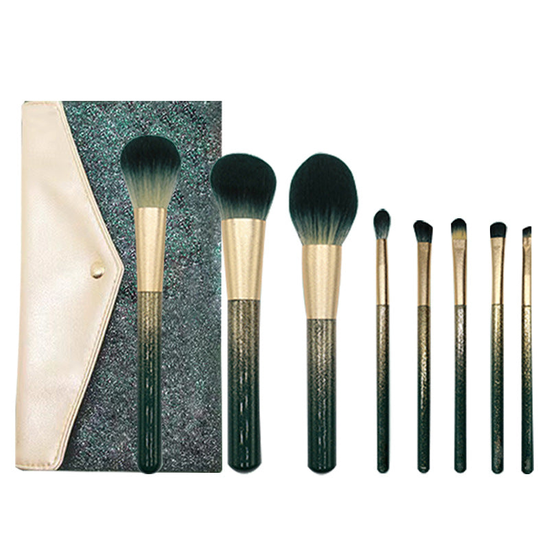 Smoosh - 8pcs Peacock Green and Gold Makeup Brush Set with Case