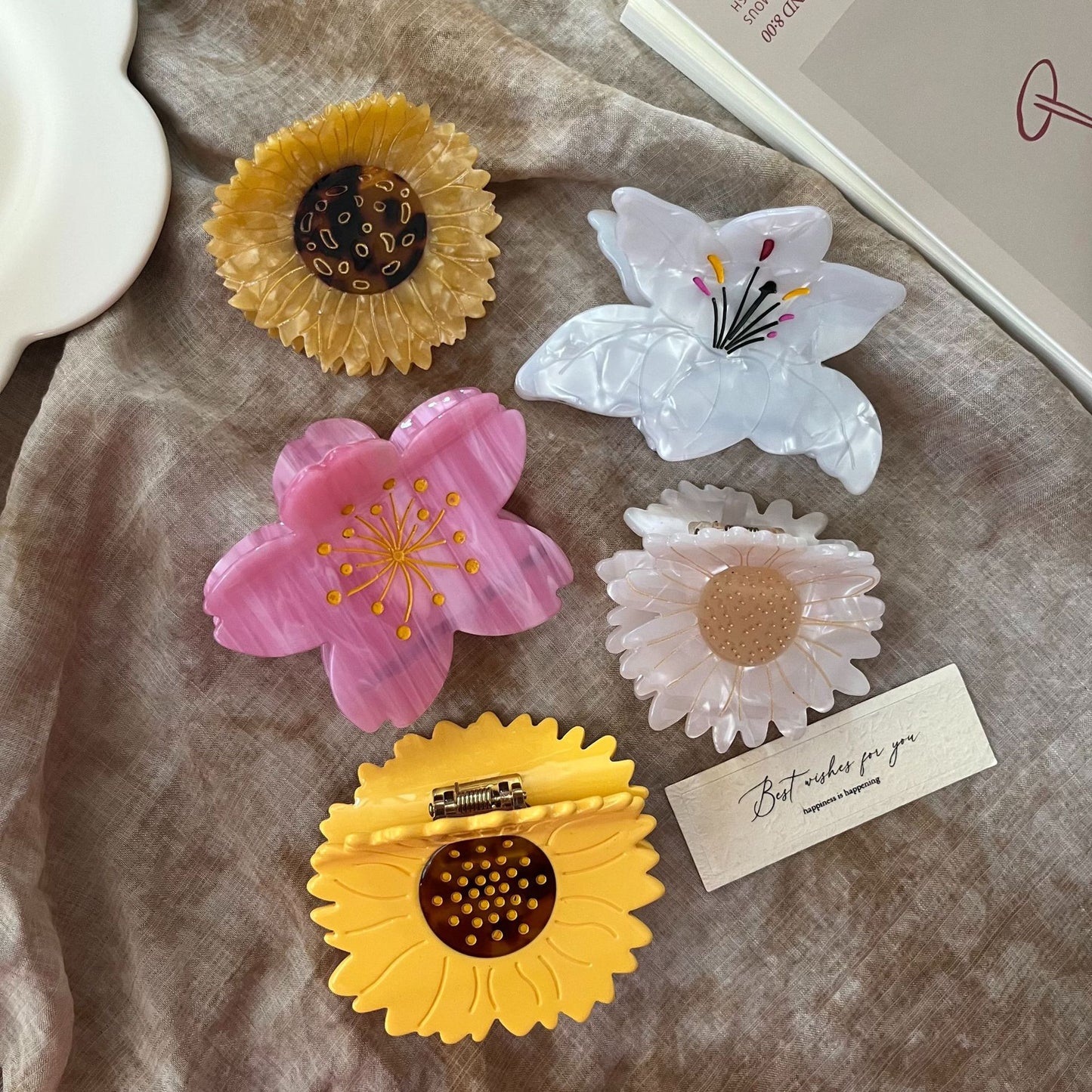 日韩百搭花朵醋酸发夹轻奢高级感樱花百合太阳花抓夹后脑勺发饰女