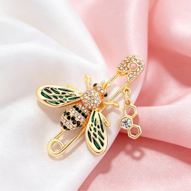 Brovia - Bee Wing Dangle Safety Pin Brooch