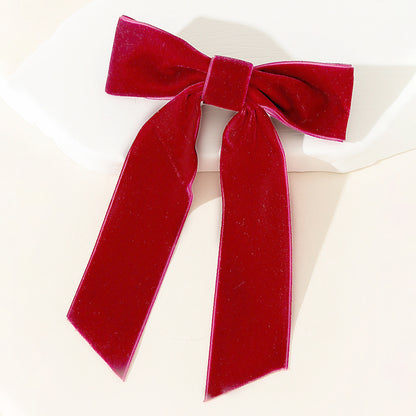 Velvet Single-Layer Long Tail Bow Hair Clip