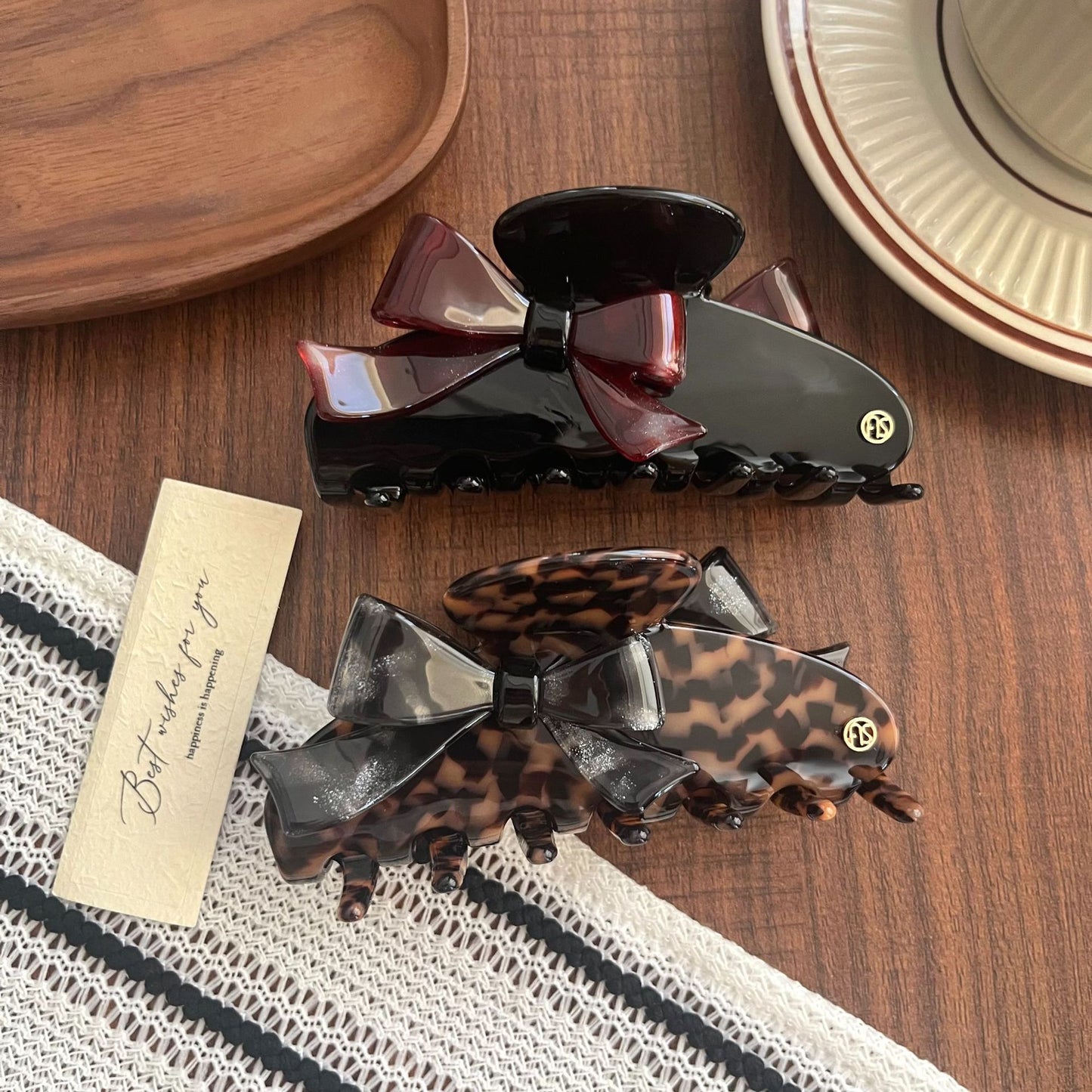 复古拼色醋酸发夹蝴蝶结鲨鱼夹高级感精致抓夹盘发马尾扎发发饰女