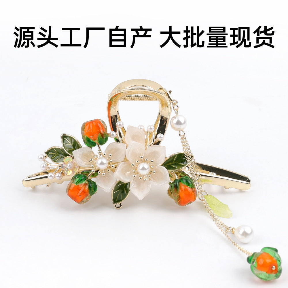 发夹高级感精致柿柿如意花朵抓夹饱满后脑勺鲨鱼夹高级感发饰