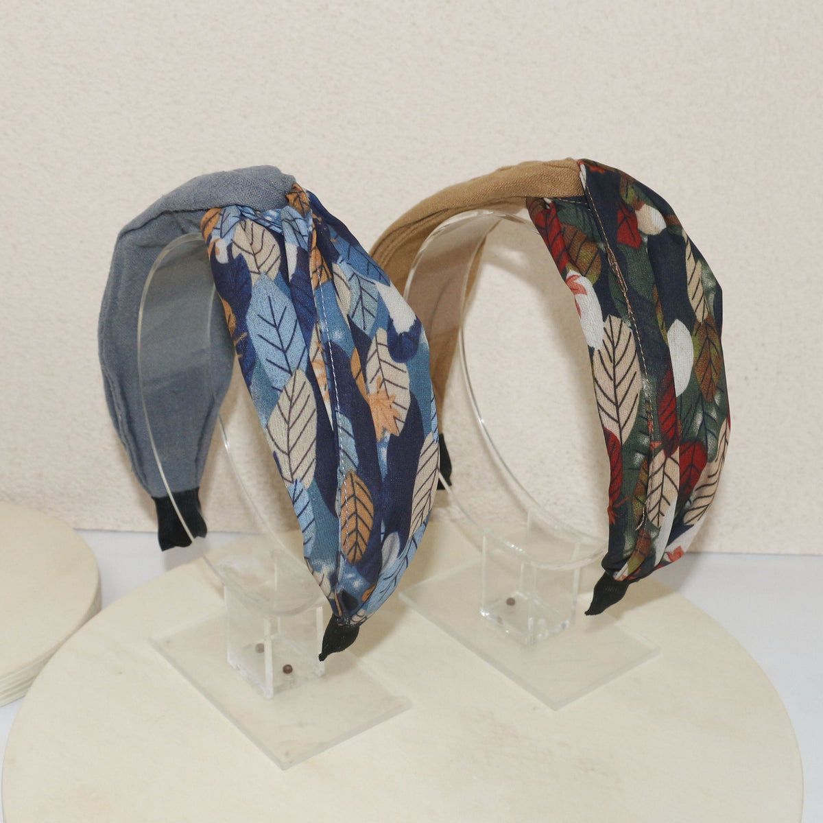 复古树叶印花扭结宽边发箍文艺森系双布艺头箍遮碎发女士发饰批发