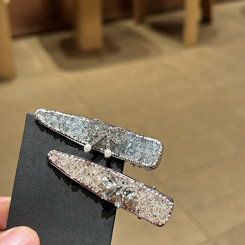 蓝色重工闪钻鸭嘴夹领结发夹甜美侧边夹前额碎发掰掰夹刘海夹发卡
