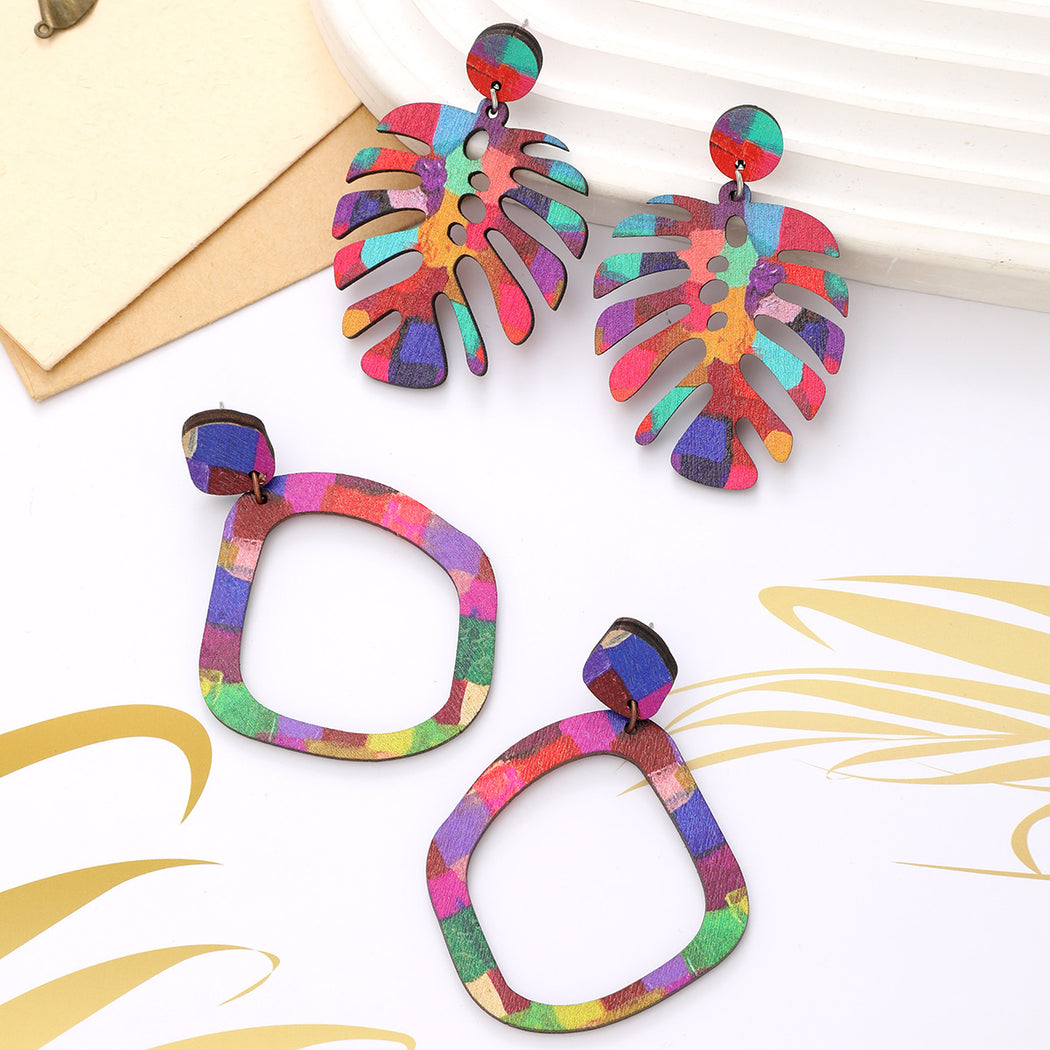 Earedge - Multicolor Abstract Leaf Earrings