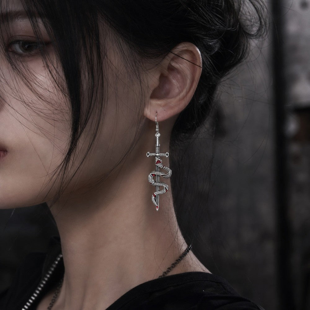Earedge - Snake Wrapped Cross Drop Earrings
