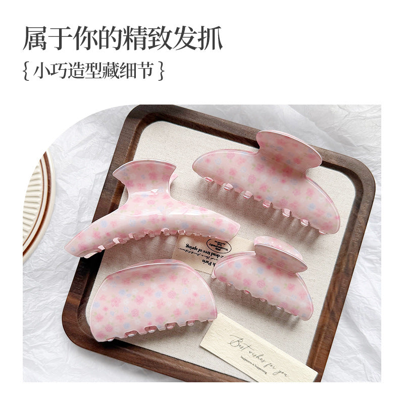 温柔粉碎花亚克力抓夹后脑勺盘发夹子鲨鱼夹少女感甜美发饰发夹女