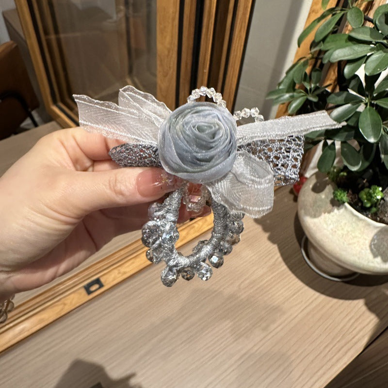 韩版甜美花朵蝴蝶结发圈发绳水晶球伴娘手环花高级感丸子头头绳女