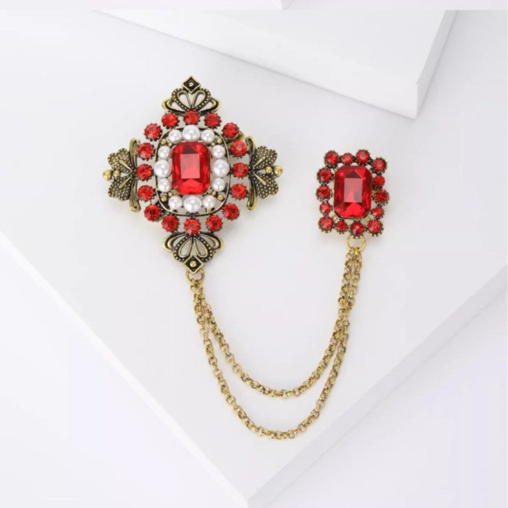 Brovia - Dual Panel Draped Chain Brooch