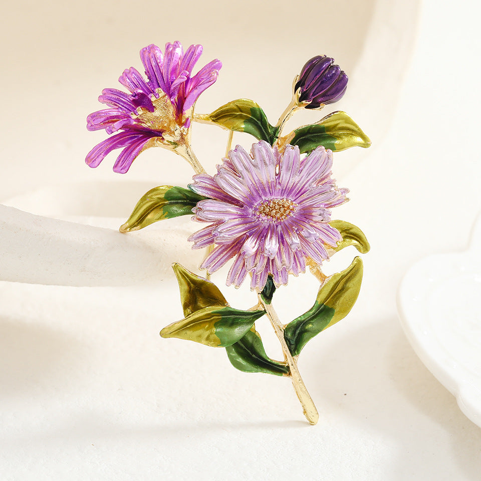 欧美百搭创意花卉胸针饰品高档女胸花时尚彩绘滴油多色菊花别针