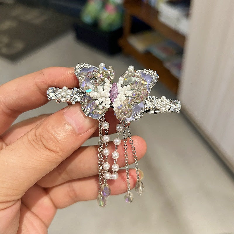 高级感水晶流苏弹簧夹复古宫廷风水钻发夹女后脑勺侧边夹头饰批发