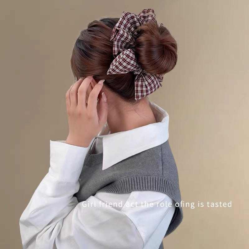 格子蝴蝶结大肠发圈批发学院风布艺发饰少女头绳厂家现货一件代发