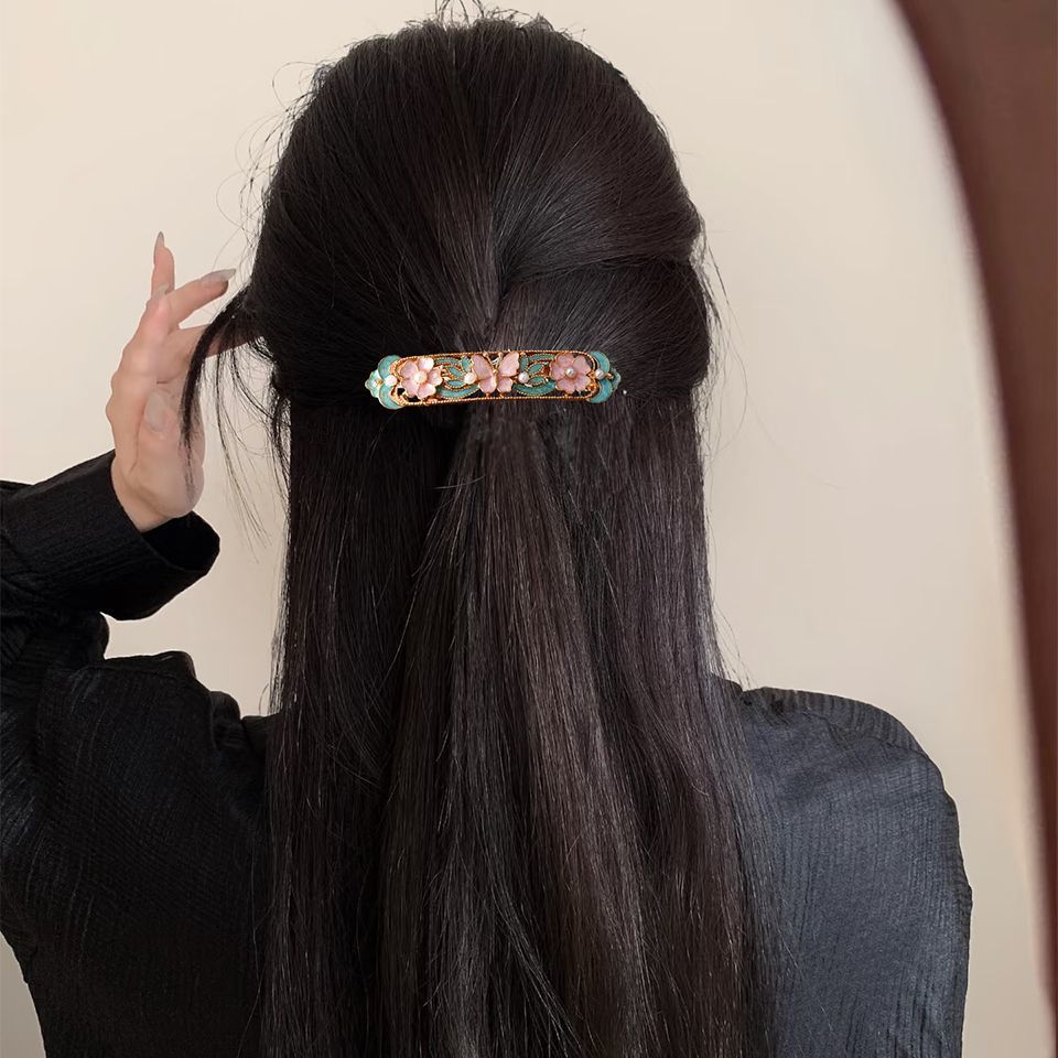 小号中国风釉彩蝴蝶花朵镂空发夹边夹古风蝶恋花弹簧夹女