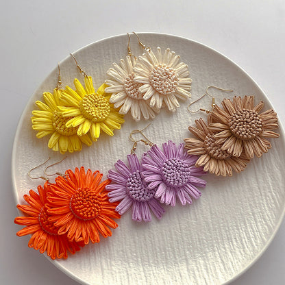 Handwoven Statement Flower Drop Earrings