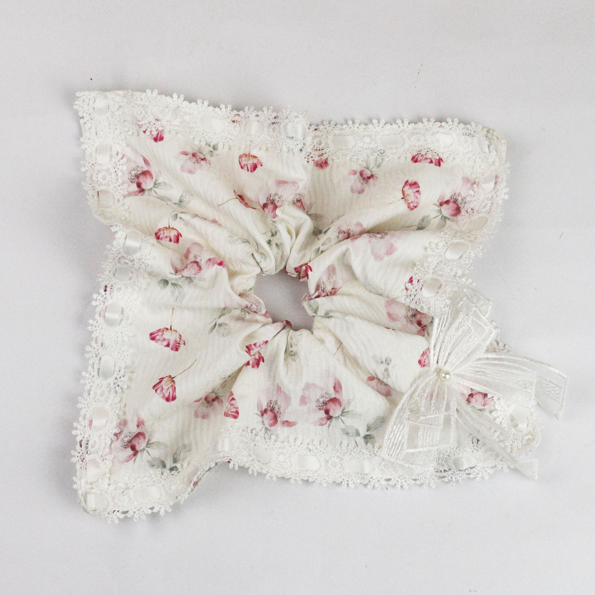 新品田园风碎花波浪蕾丝花边发圈女大号方巾蕾丝花边饰品百搭扎发