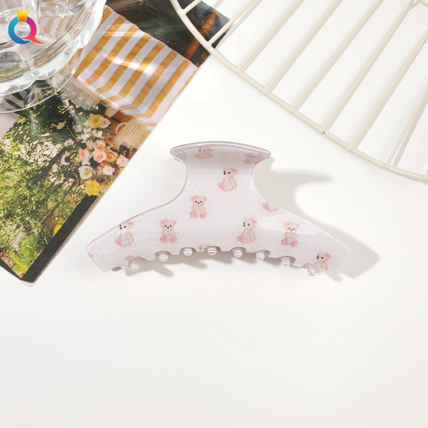奇阅蝴蝶印花PVC抓夹高级感盘发鲨鱼夹可爱小熊亚克力发夹女发饰