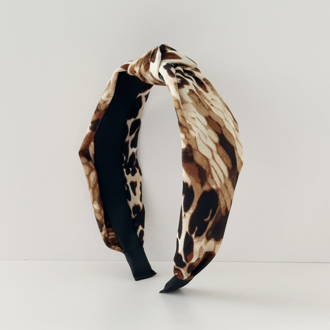 Black brown snakeskin crossed wide headband