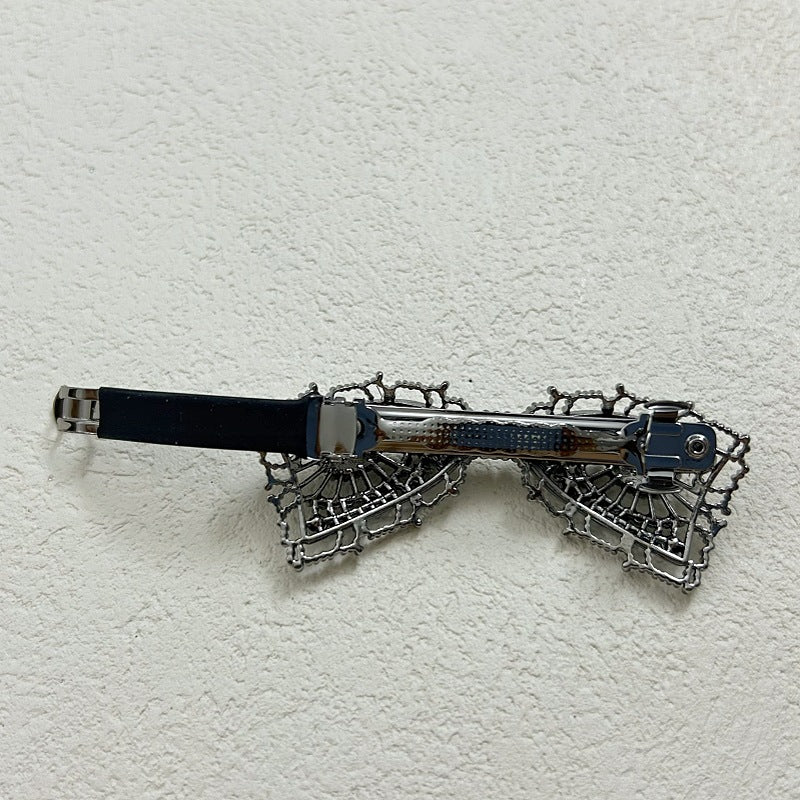 复古珍珠蝴蝶结弹簧夹女大号后脑勺发夹高级感轻奢水钻盘发发饰