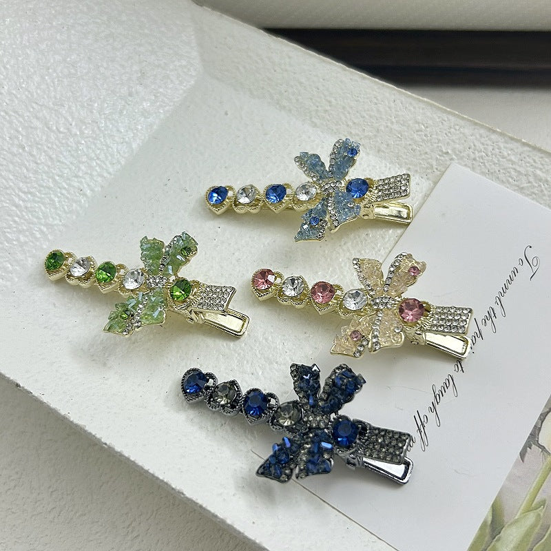 超仙水晶水钻蝴蝶结发夹女甜美高级感侧边夹轻奢百搭碎发刘海夹