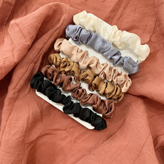 GIFTY - Vintage Mini Satin Scrunchie Set, 6 Pieces